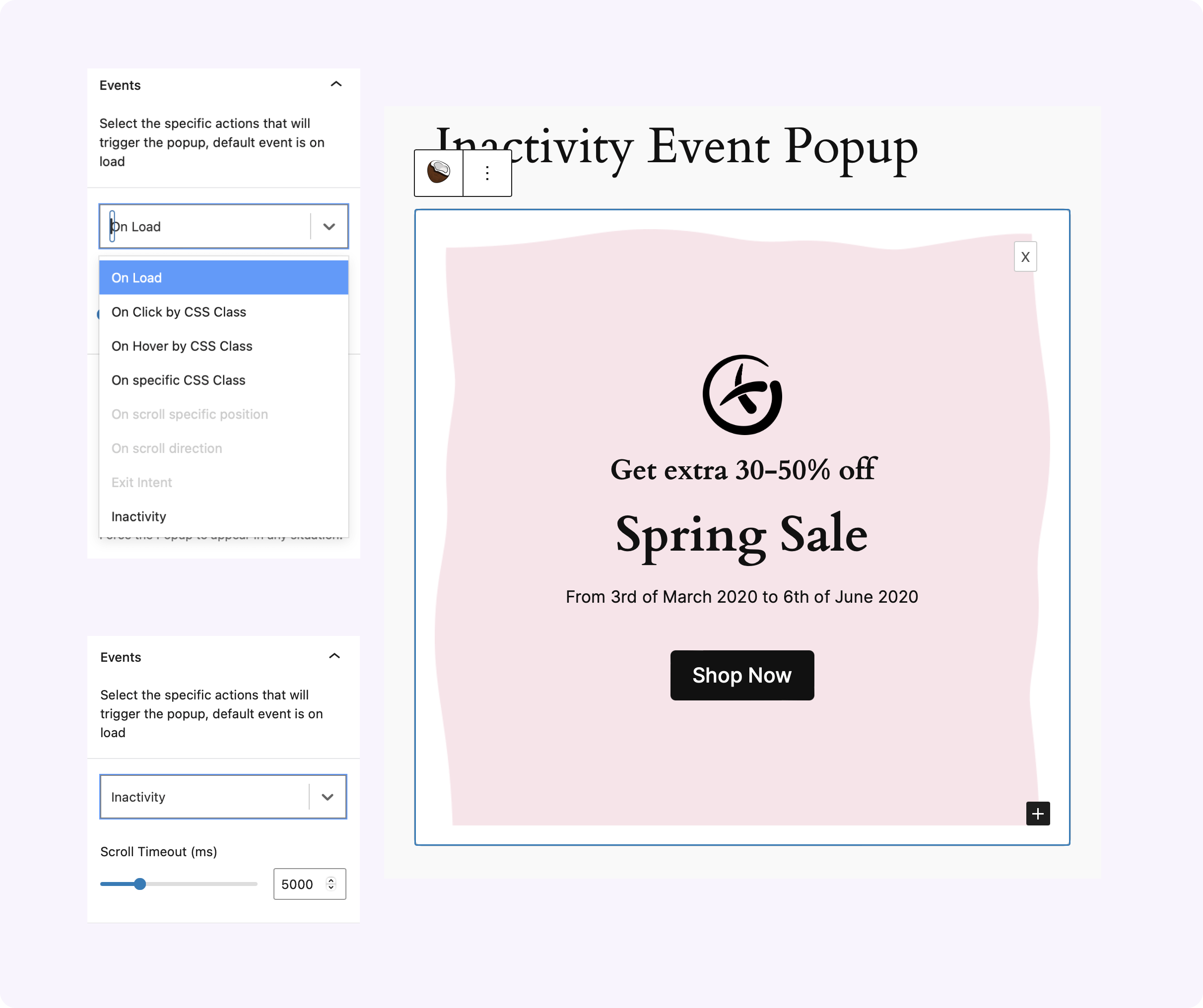 CocoPopup Inactivity Event Extension